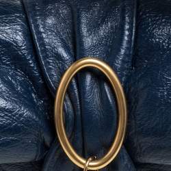 Pre Owned Chloe Navy Blue Glazed Leather Buckle Bow Fold Over Clutch Bag