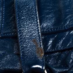 Pre Owned Chloe Navy Blue Glazed Leather Buckle Bow Fold Over Clutch Bag