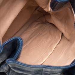 Pre Owned Chloe Navy Blue Glazed Leather Buckle Bow Fold Over Clutch Bag