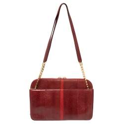 Pre Owned Chloe Maroon Python Embossed Leather Shoulder Bag