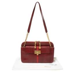 Pre Owned Chloe Maroon Python Embossed Leather Shoulder Bag