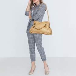 Pre Owned حقيبة كتف كلوي باراتي جلد أسود وجلد ثعبان كريمي و بيج كبيرة