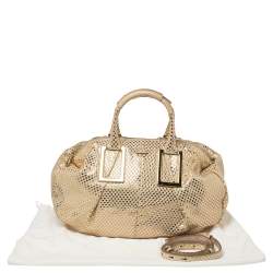 Pre Owned Chloe Metallic Gold/Beige Checkered Leather Ethel Satchel