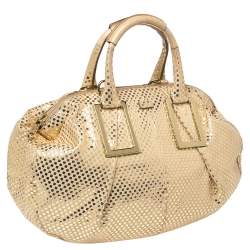 Pre Owned Chloe Metallic Gold/Beige Checkered Leather Ethel Satchel