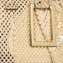 Pre Owned Chloe Metallic Gold/Beige Checkered Leather Ethel Satchel