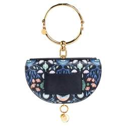 Pre Owned حقيبة كروس كلوي مينوديار سوار نايل صغير جلد طباعة زهور أسود