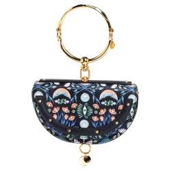 Pre Owned حقيبة كروس كلوي مينوديار سوار نايل صغير جلد طباعة زهور أسود