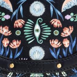 Pre Owned حقيبة كروس كلوي مينوديار سوار نايل صغير جلد طباعة زهور أسود