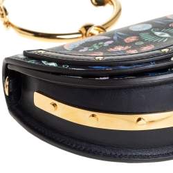 Pre Owned حقيبة كروس كلوي مينوديار سوار نايل صغير جلد طباعة زهور أسود