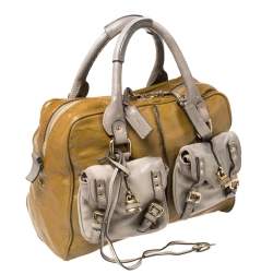 Pre Owned Chloe Olive Green/Grey Patent And Leather Double Pocket Paddington Satchel