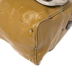 Pre Owned Chloe Olive Green/Grey Patent And Leather Double Pocket Paddington Satchel