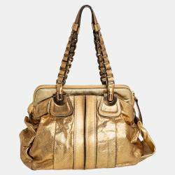 Chloé Metallic Gold Embossed Leather Heloise Satchel