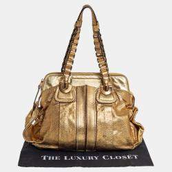 Chloé Metallic Gold Embossed Leather Heloise Satchel