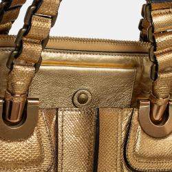 Chloé Metallic Gold Embossed Leather Heloise Satchel