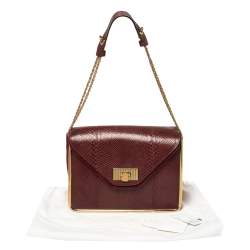 Pre Owned Chloe Burgundy Python and Suede Medium Sally Shoulder Bag