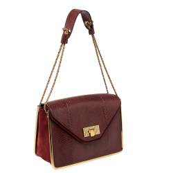 Pre Owned Chloe Burgundy Python and Suede Medium Sally Shoulder Bag