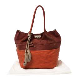 Pre Owned Chloé Orange/Burgundy Suede and Leather Colorblock Tassel Tote