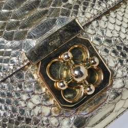 مملوكة مسبقًا حقيبة كتف كلوي ألسي متوسطة جلد ثعبان ذهبي ميتالك