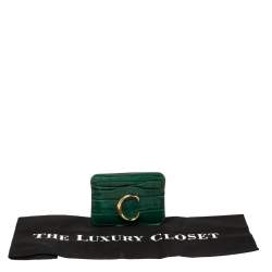 Pre Owned Chloe Green Croc Embossed Leather 'C' Card Holder