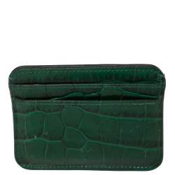 Pre Owned Chloe Green Croc Embossed Leather 'C' Card Holder