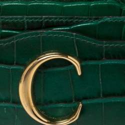 Pre Owned Chloe Green Croc Embossed Leather 'C' Card Holder
