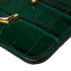 Pre Owned Chloe Green Croc Embossed Leather 'C' Card Holder