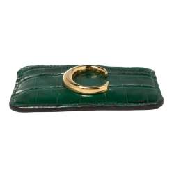 Pre Owned Chloe Green Croc Embossed Leather 'C' Card Holder