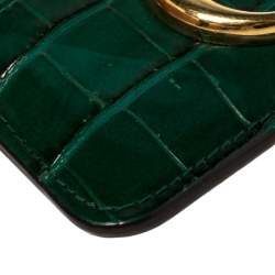 Pre Owned Chloe Green Croc Embossed Leather 'C' Card Holder