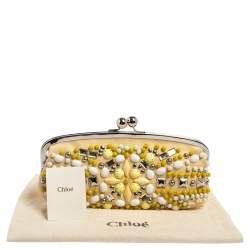 Pre Owned Chloe Cream Canvas Studded Kisslock Clutch