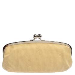 Pre Owned Chloe Cream Canvas Studded Kisslock Clutch
