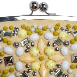 Pre Owned Chloe Cream Canvas Studded Kisslock Clutch