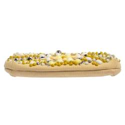 Pre Owned Chloe Cream Canvas Studded Kisslock Clutch