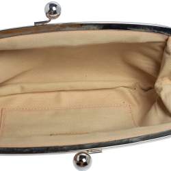 Pre Owned Chloe Cream Canvas Studded Kisslock Clutch