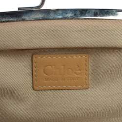 Pre Owned Chloe Cream Canvas Studded Kisslock Clutch