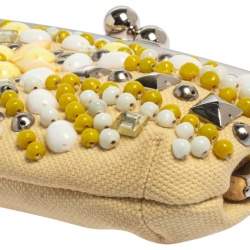 Pre Owned Chloe Cream Canvas Studded Kisslock Clutch