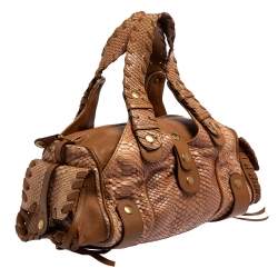 Pre Owned Chloe Beige/Brown Python and Leather Silverado Satchel