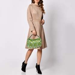 Pre Owned Chloe Green Canvas and Leather Beaded Hobo