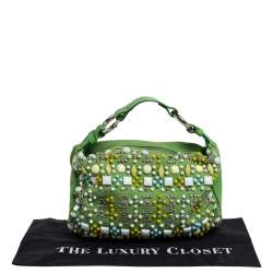Pre Owned Chloe Green Canvas and Leather Beaded Hobo