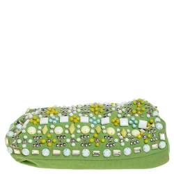 Pre Owned Chloe Green Canvas and Leather Beaded Hobo