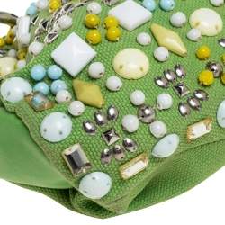 Pre Owned Chloe Green Canvas and Leather Beaded Hobo