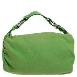 Pre Owned Chloe Green Canvas and Leather Beaded Hobo
