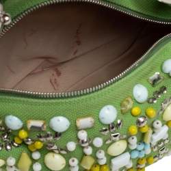 Pre Owned Chloe Green Canvas and Leather Beaded Hobo