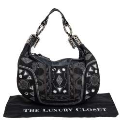 Pre Owned Chloe Black Leather Embellished Crescent Hobo