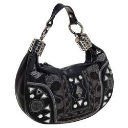 Pre Owned Chloe Black Leather Embellished Crescent Hobo
