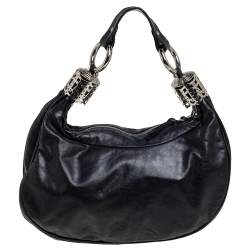Pre Owned Chloe Black Leather Embellished Crescent Hobo