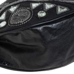 Pre Owned Chloe Black Leather Embellished Crescent Hobo