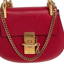 مملوكة مسبقًا حقيبة كتف كلوي نانو درو جلد م حبب أحمر