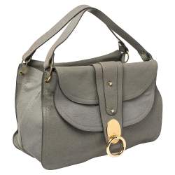 Pre Owned Chloe Grey Leather Flap Kathleen Satchel