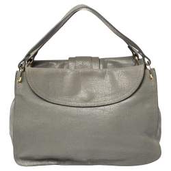 Pre Owned Chloe Grey Leather Flap Kathleen Satchel