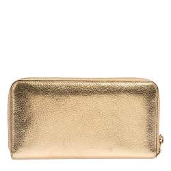 مملوكة مسبقًا Chloe Beige/Gold Leather Baylee Zip Around Wallet